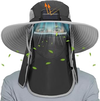 Berlune Solar Fan Hat Wide Brim Hat with Fan Oversized Outdoor Fishing Hats Removable UV Protection UPF 50+ Sun Bucket
