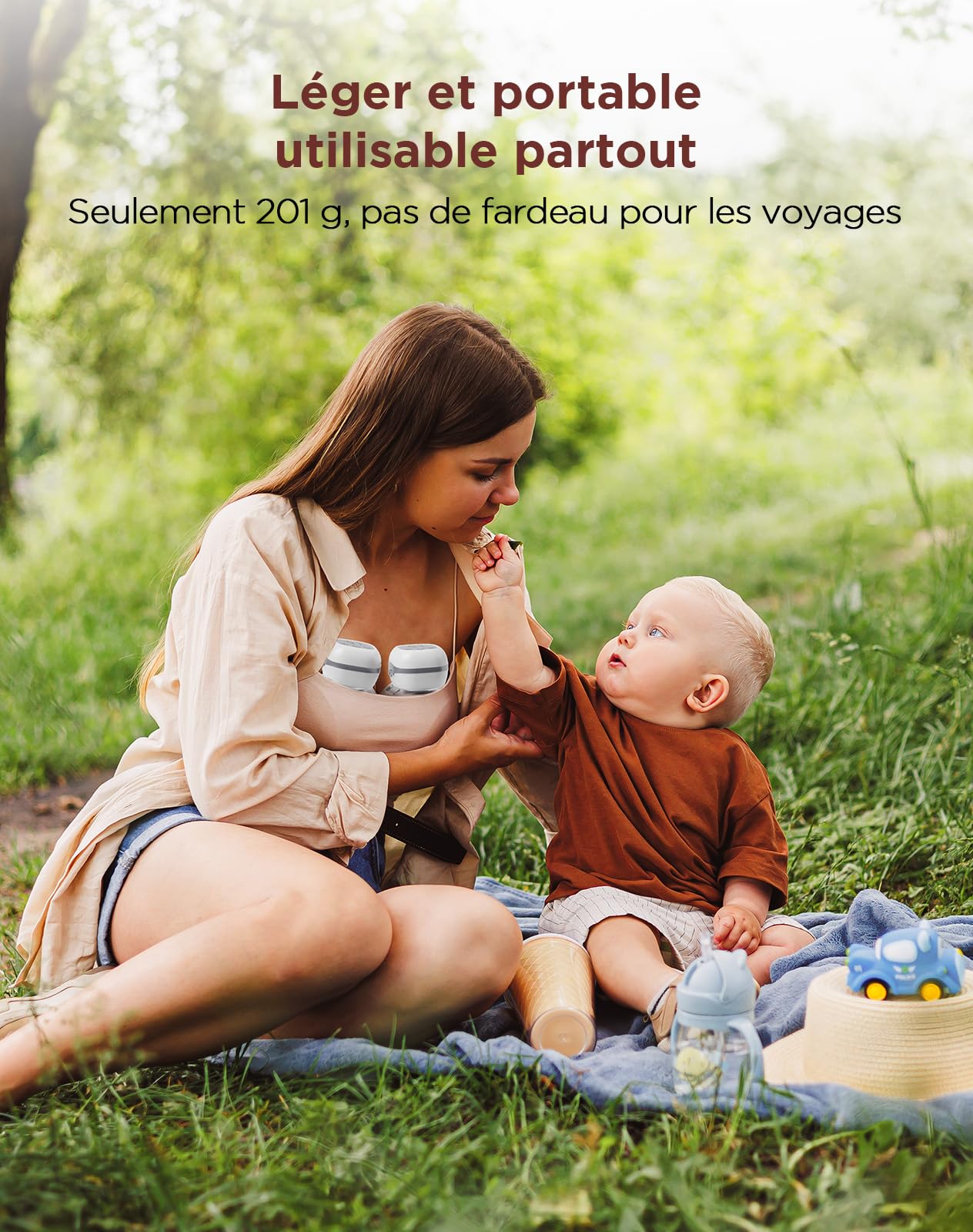 Haokoo Tire-Lait Électrique Mains Libres Portable Anti-Fuite 3 Modes 12 Intensités Silencieux Sans BPA Brides 21/24 mm 2 Unités