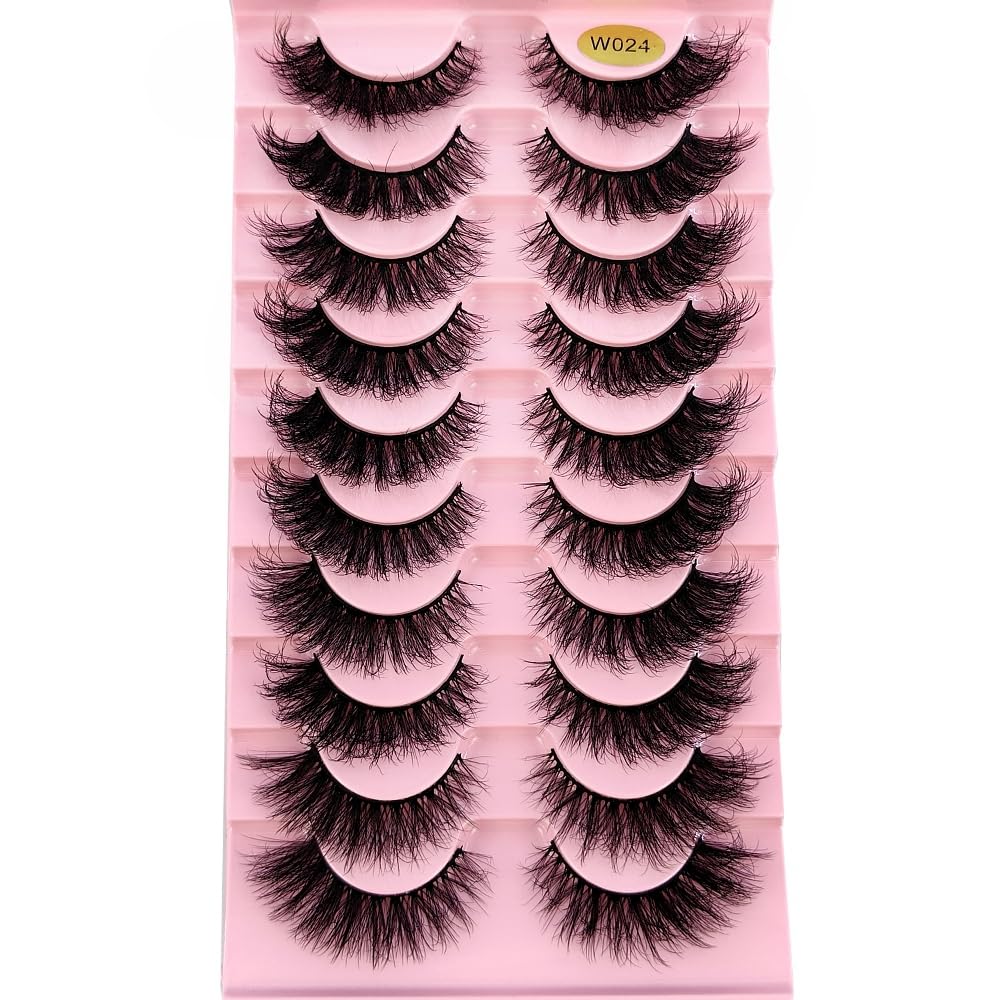 HBZGTLAD New 10 Pairs Natural Thick False Eyelashes Fake Lashes Long Makeup 3d Mink Lashes Extension Eyelash Mink Eyelashes for Beauty (W024)