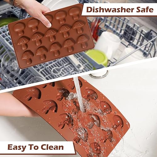 Miniatura 7 de Webake Molde de chocolate de hongos, moldes de silicona de 15 cavidades con tres bonitas formas de hongo, perfecto para chocolate, dulces, fondant,