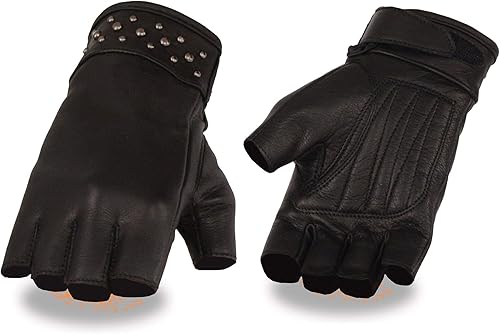 Milwaukee Leather Guantes sin dedos de cuero para mujer con detalles de remaches (,)
