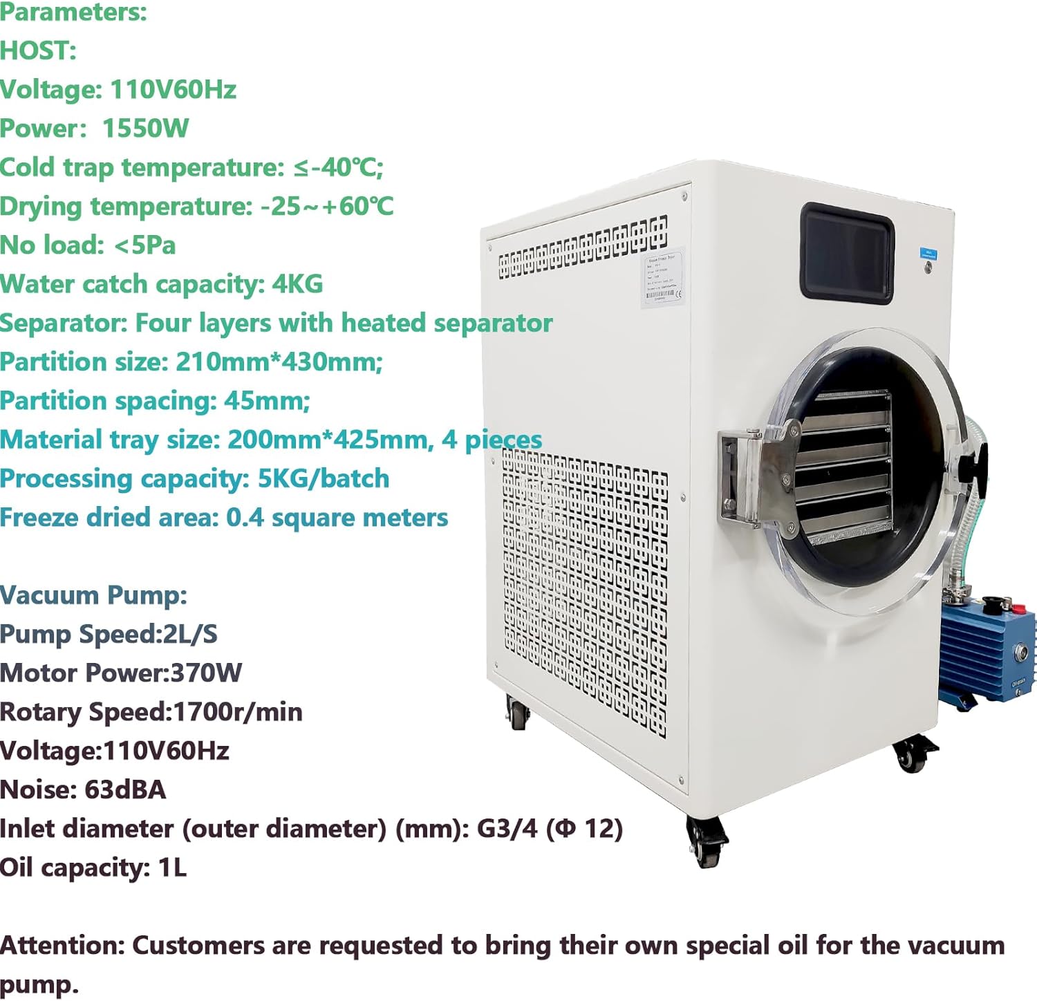 Scientific Vacuum Freeze Drying Equipment, Fruit and Vegetable Vacuum Dryer with Four Trays, Laboratory Sublimation Freeze Dryer, 0.4㎡ Dried Area