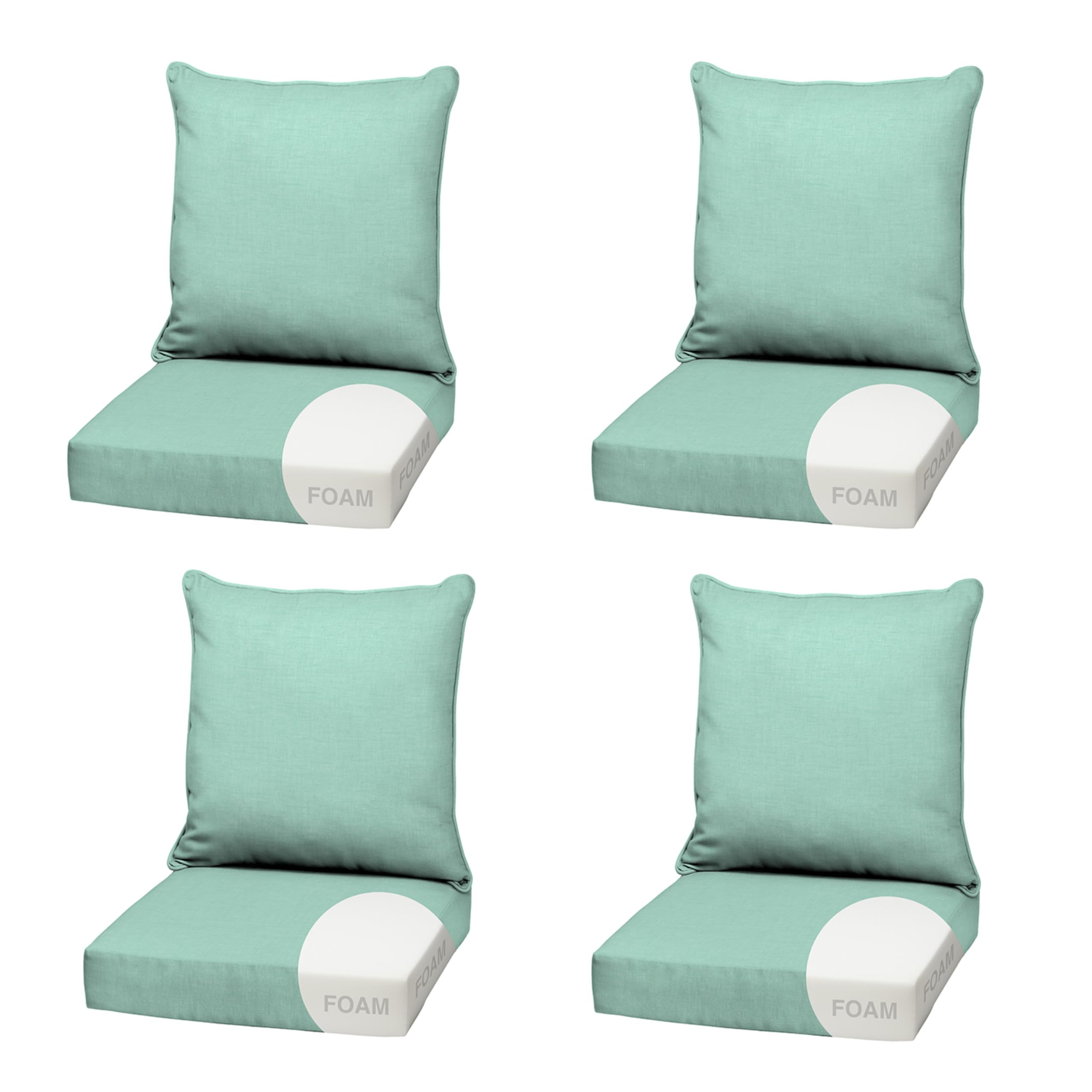 Arden Outdoor Deep Seat Cushion Set, Foam, 4-Pack, 22x24, Aqua