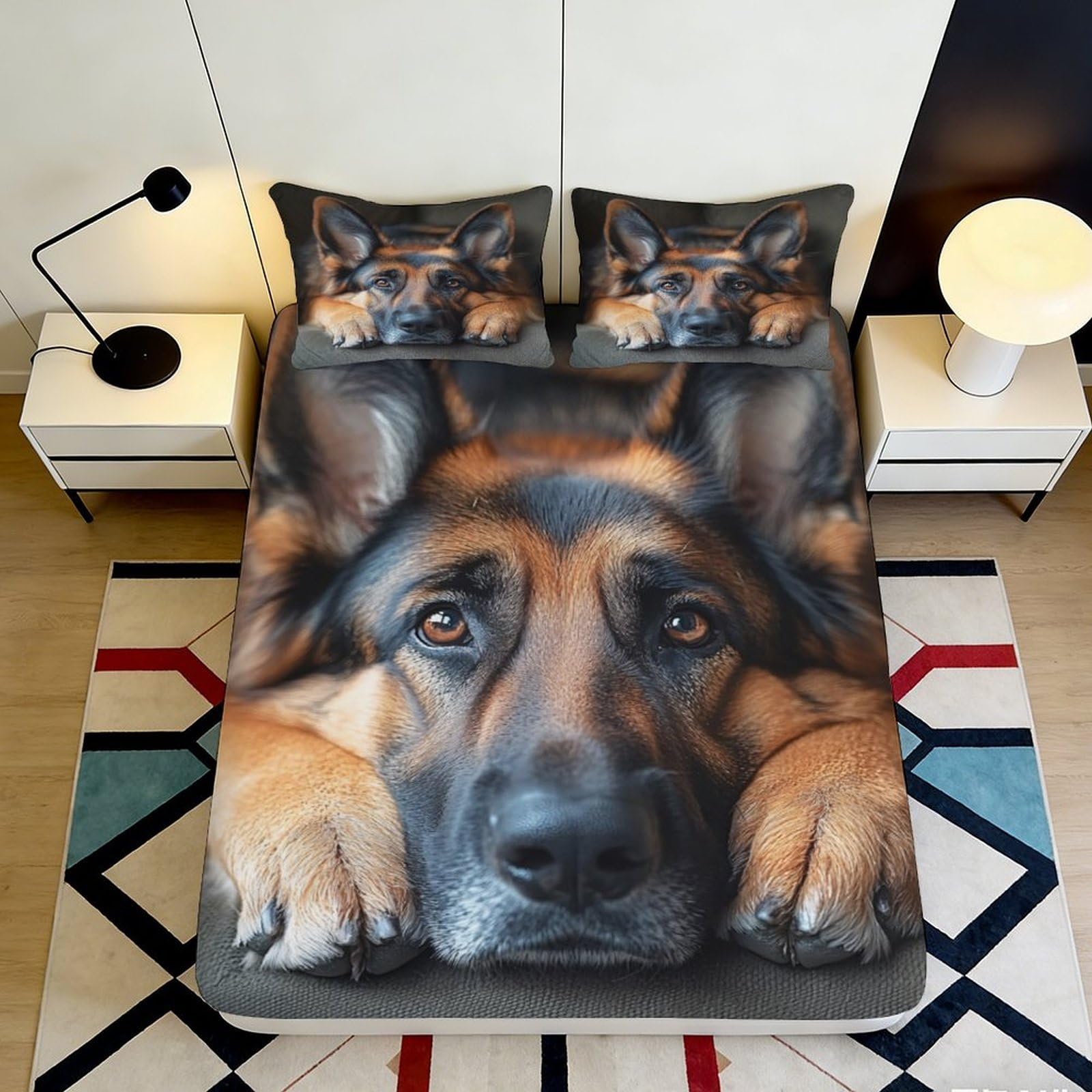3D Printed German Shepherd Dog Fitted Sheet Microfiber Soft Durable Black Brown 3D Printed Pet Pattern Mattress Cover for Bedroom Dorm Dormitory Guest Room 90x200x25cm