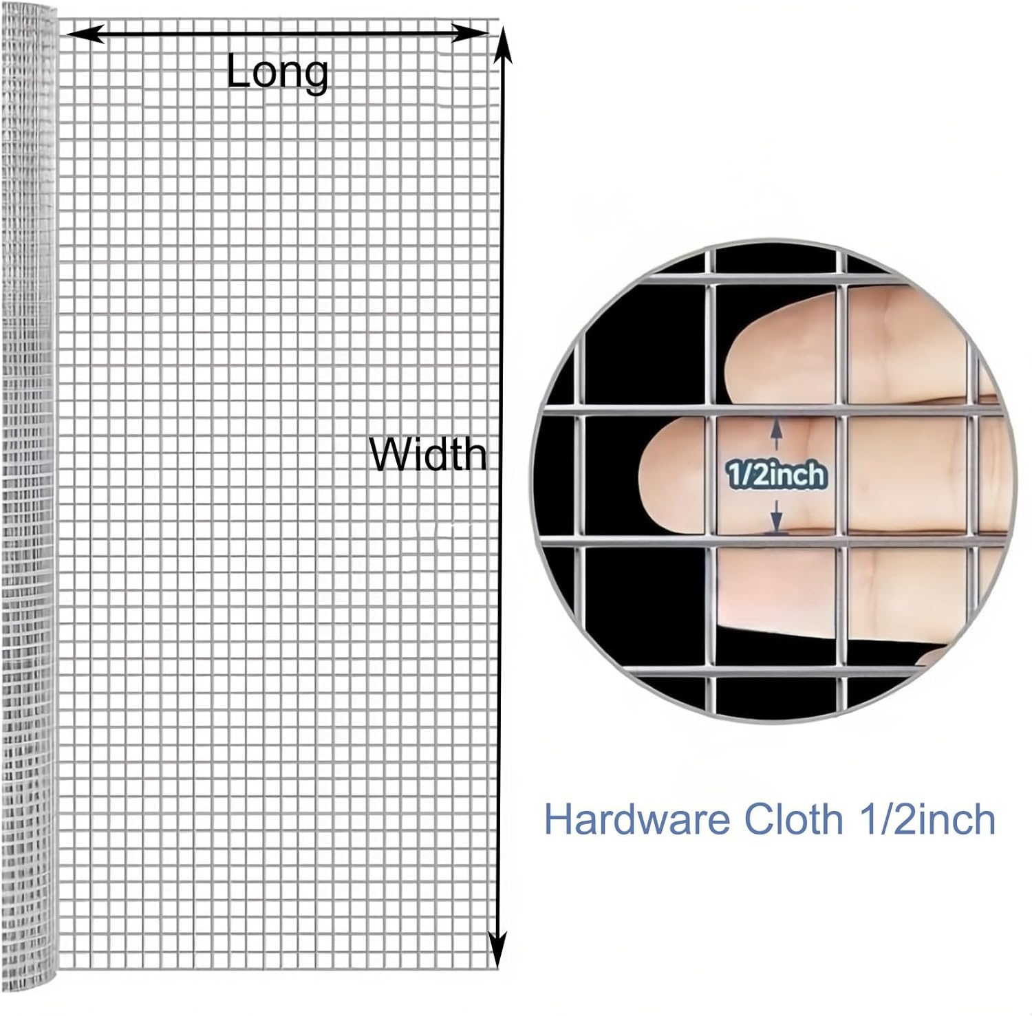 Stainless Steel Welded Wire Mesh 1/2" Square Hardware Cloth - Durable Chicken Fencing, Poultry Netting, Garden Fence for Vegetables (1.2m x 8m / 47.2in x 26.2ft)