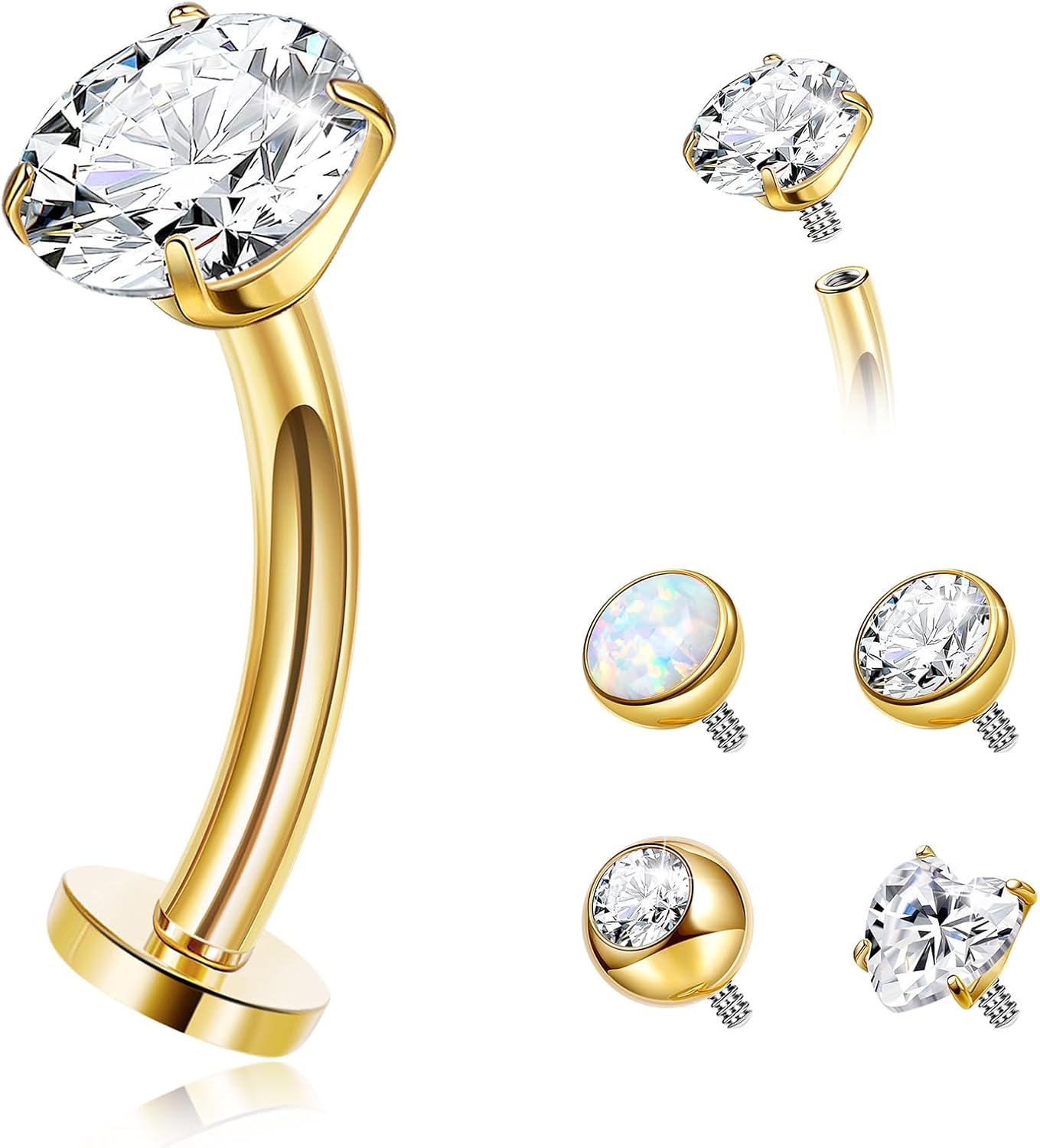 14G G23 Pure Titanium Floating Belly Button Ring for Women Flat Back Petite Belly Navel Ring Hypoallergenic Internally Threaded Navel Ring with Opal CZ Replacement Ball Belly Piercings Jewelry 6-16MM