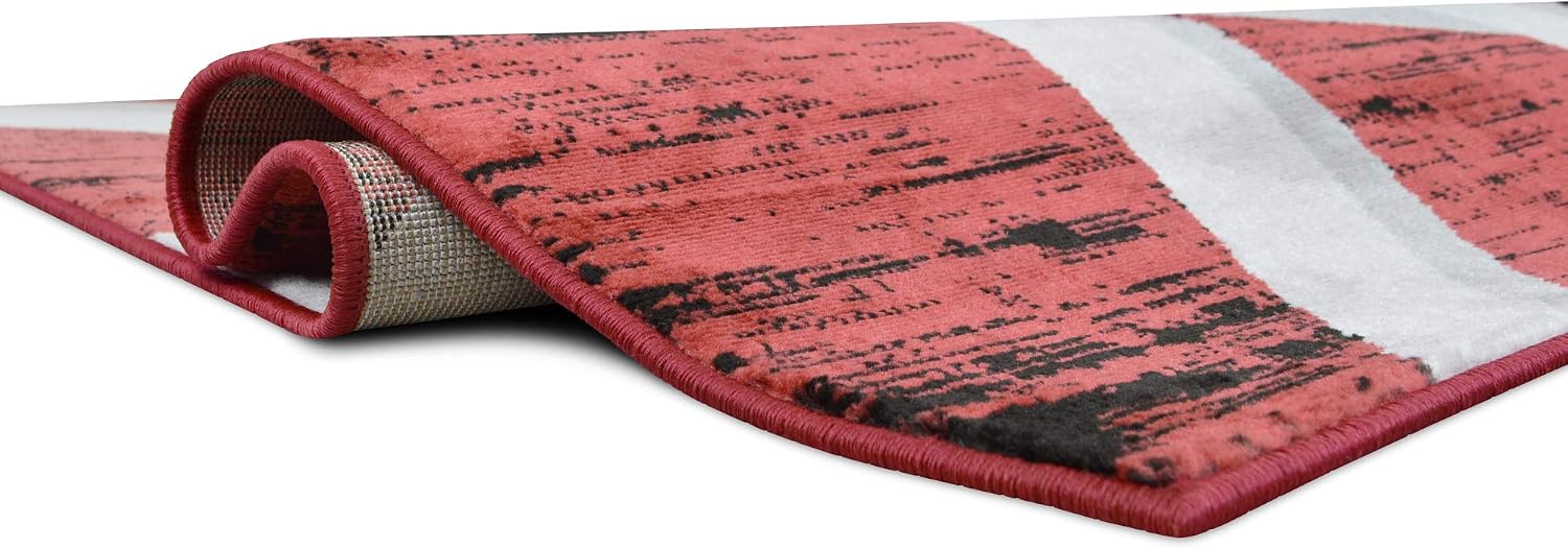 HR Red/Silver/Gray/White Abstract Rugs Luxury Livingroom Carpet Modern Contemporary 5x7 red Area Rug Ultra-Soft, Shed Free Stain Resistant Swirls (5' x 7')