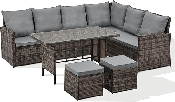 SVITA Denver Polyrattan Gartenmöbel Set - 6-tlg. Lounge Grau Mit Glasplatte