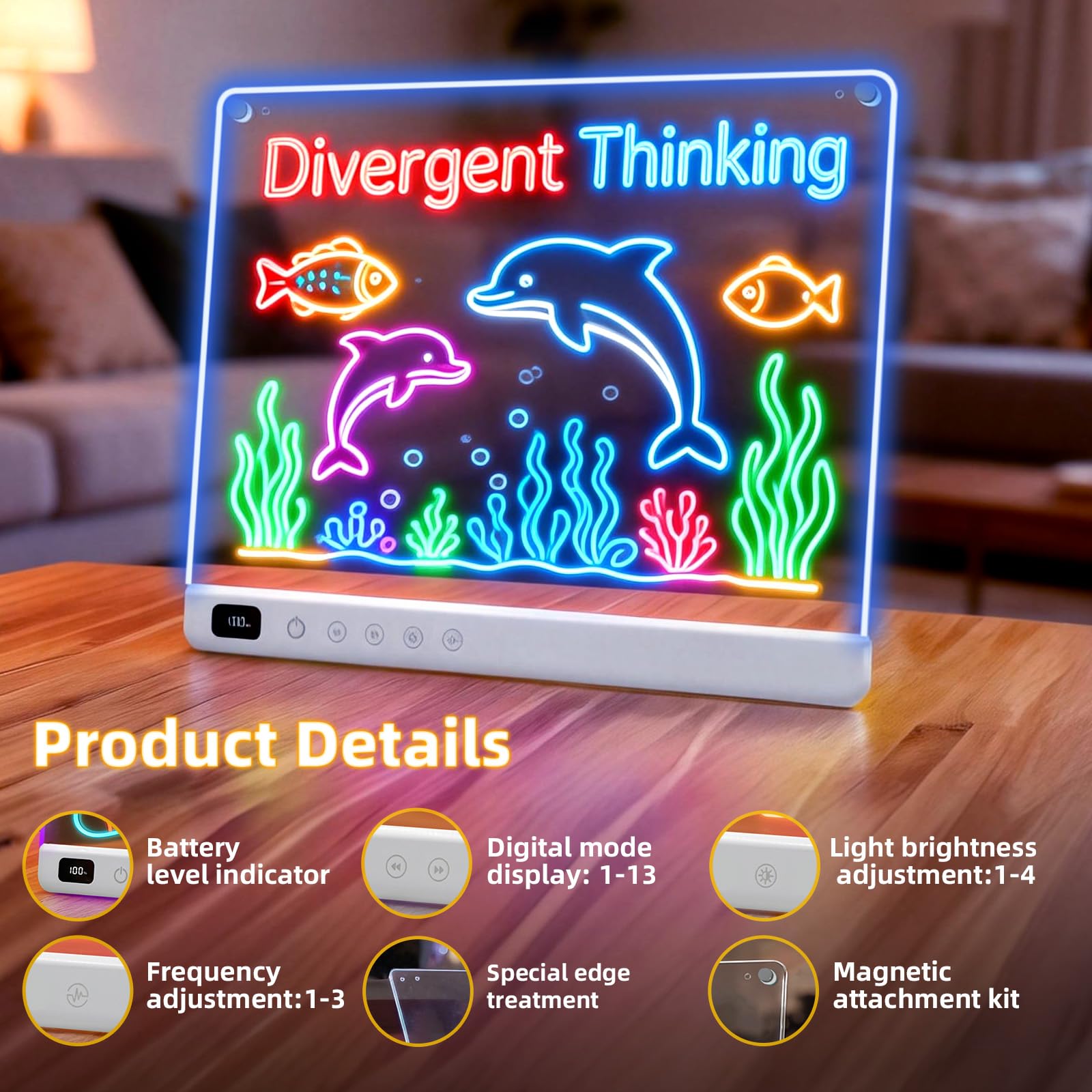 LED Zeichenbrett Kinder, Wiederaufladbare Leuchttafel mit 13 Lichtmodi, Kreatives Lernspielzeug für Mädchen Jungen 4-8 Jahre, 35 x 25 cm LED Maltafel mit Klappständer & Neon Stiften