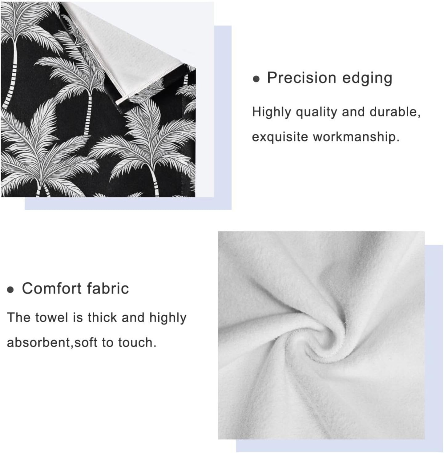 Bath Towels 3PCS Hawaiian Palm Tree Black Bathroom Towel for Face Hand Absorbent Washcloth for Gym Bathing Home Shower
