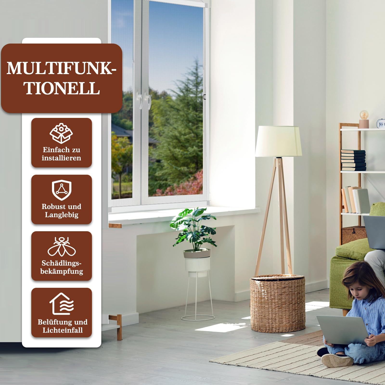 Yotache 2 sets Fliegengitter Fenster mit Rahmen Fliegenschutz 118x118cm Fenster Fliegengitter mit Alurahmen, Schneidbar, Bausatz zur Selbstmontage (Silberner Rahmen)