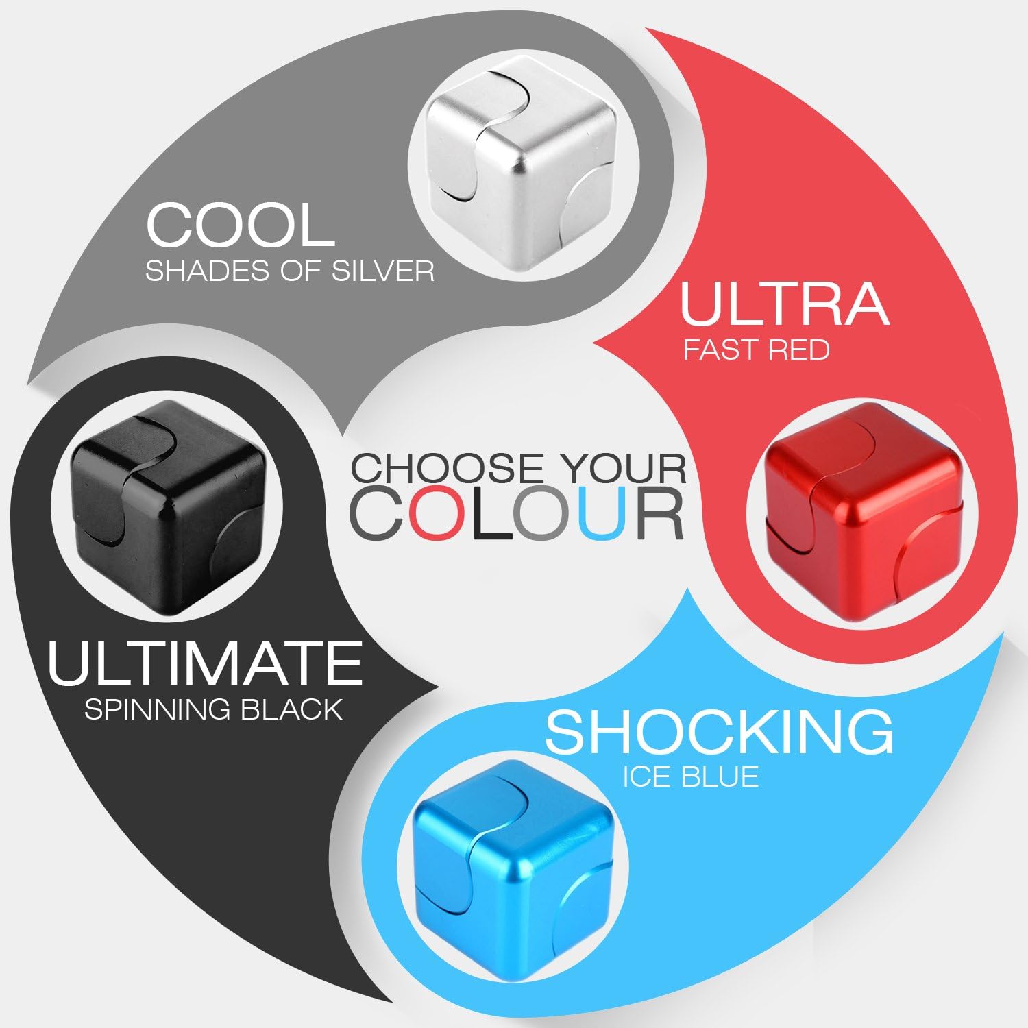 Fidget Cube Spinner By Cool Cube: Metallic Dice Hand Spinning Toy For Stress & Anxiety Relief – Beats Boredom And Brings Focus – Ideal For ADHD & Autism Sufferers – Durable Built And Long Spin Time (Blue cube)