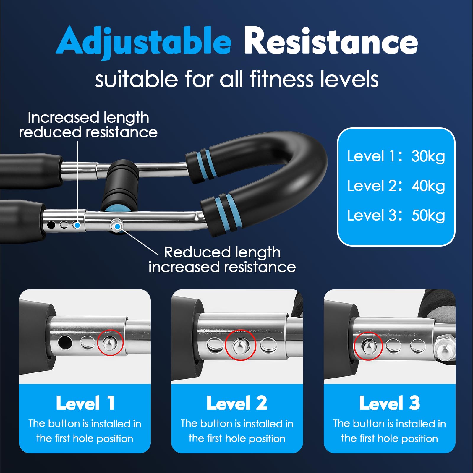 Armtrainer und Brusttrainer, Multifunktionaler U‑förmiger Krafttrainer 30‑50 kg Verstellbar, Ideal für Arm Schulter Brust Rücken und Beine, Tragbar und Zerlegbar