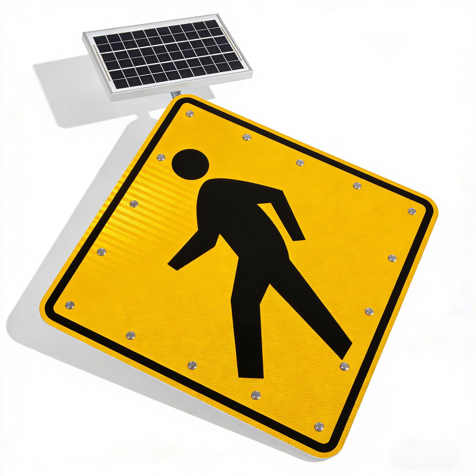 Cartel Señalización Solar LED Intermitente para Cruce Peatonal, 24"x24" 30"x30" IP65 Aluminio, Reflectante para Seguridad en Barrio y Escuela 24in