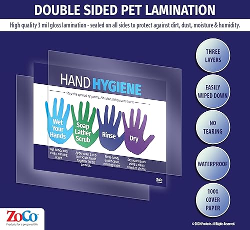 Miniatura 3 de ZOCO - Póster de higiene de manos - Laminado, 12 x 18 pulgadas - Niños y adultos - Póster de lavado de manos para la escuela y el lugar de trabajo -