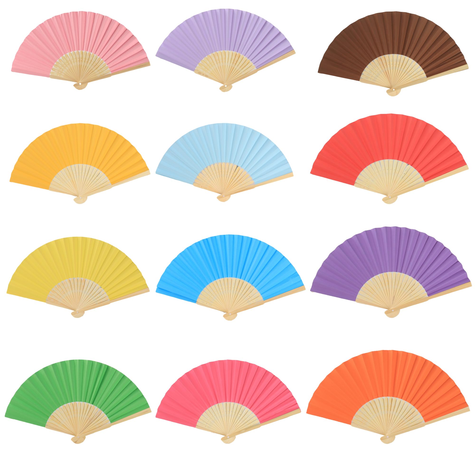 HPLYEL 12PCS Colorful Paper Fans, Held Bamboo Folding Fan Blank Decoration Folded DIY Painting Fan Wedding Party Favors Home