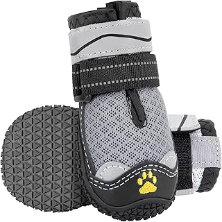 AUTOWT Dog Boots, 2 PCS Outdoor Non-Slip Breathable Waterproof Rubber Soles Paw Protector with Reflective Strip Dog Shoes ...