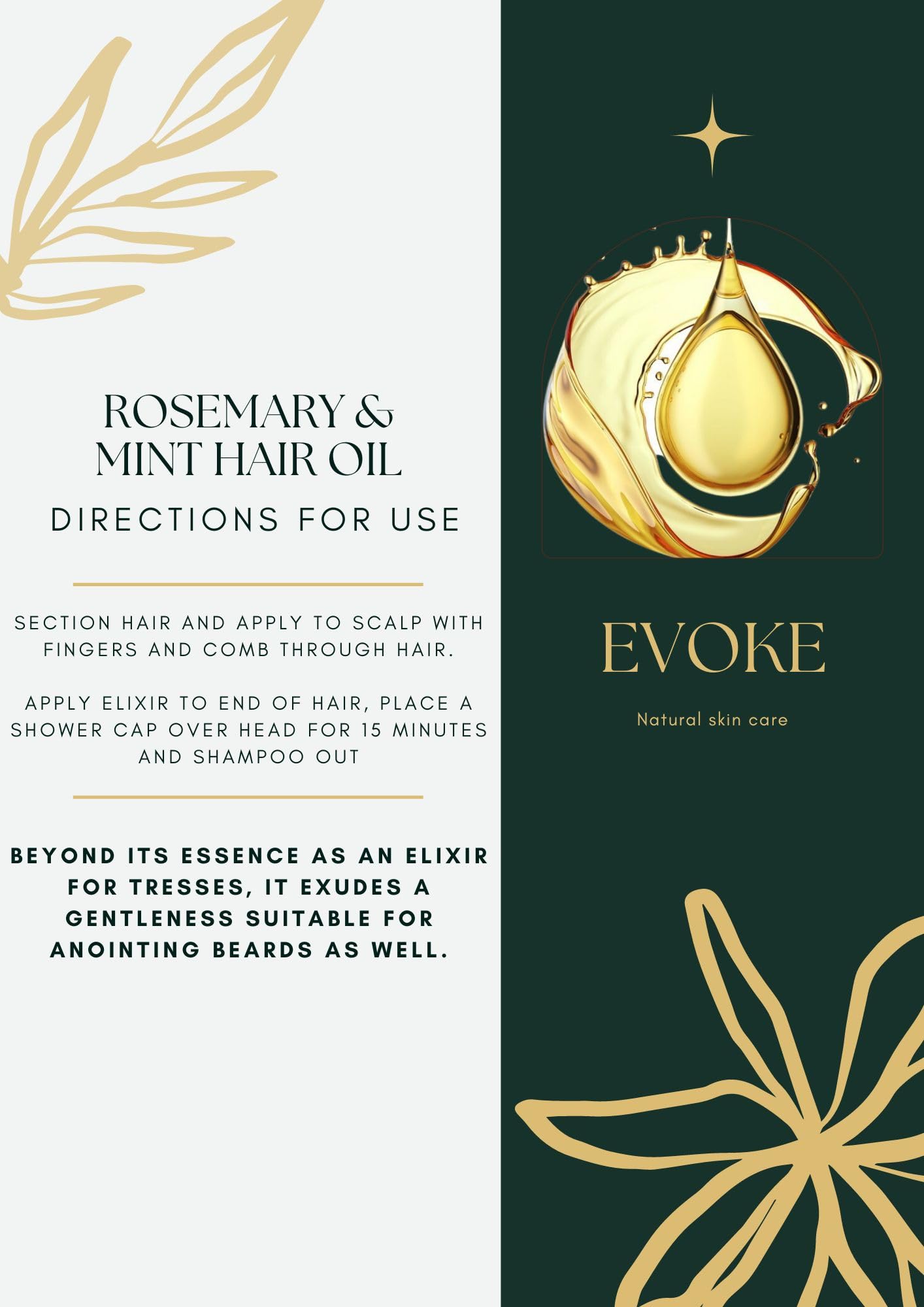 Evoke Rosemary and Mint Hair Oil and Scalp Treatment, with Argan oil and Castor oil, for hair growth and hydration 50ml - Image 2