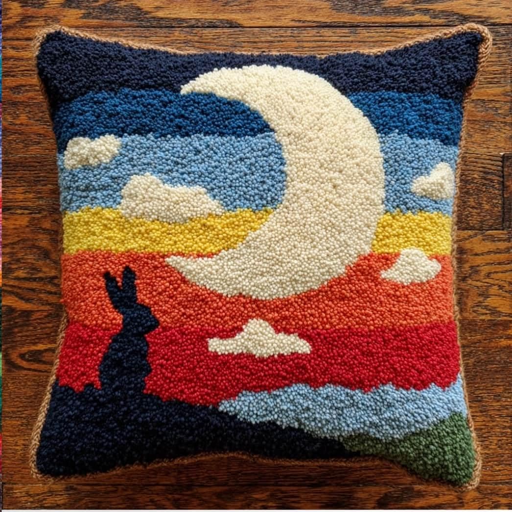 AxiangziK Latch Hook Cushion Kit,Rabbit DIY Embroidery Pillow Cover 43X43Cm