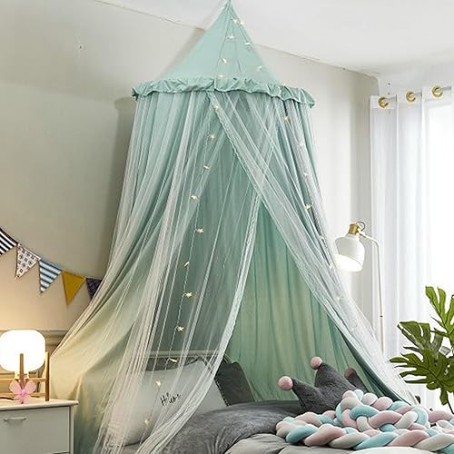 Toldo de cama para niñas, mosquitera de doble capa para niñas, decoración de habitación, rincón de lectura (verde)