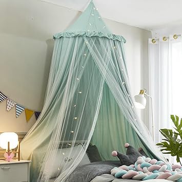 Bed Canopy for Girls, Double Layer Dome Mosquito Net Princess Canopy for Girls Bed Room Decor Reading Nook (Green)