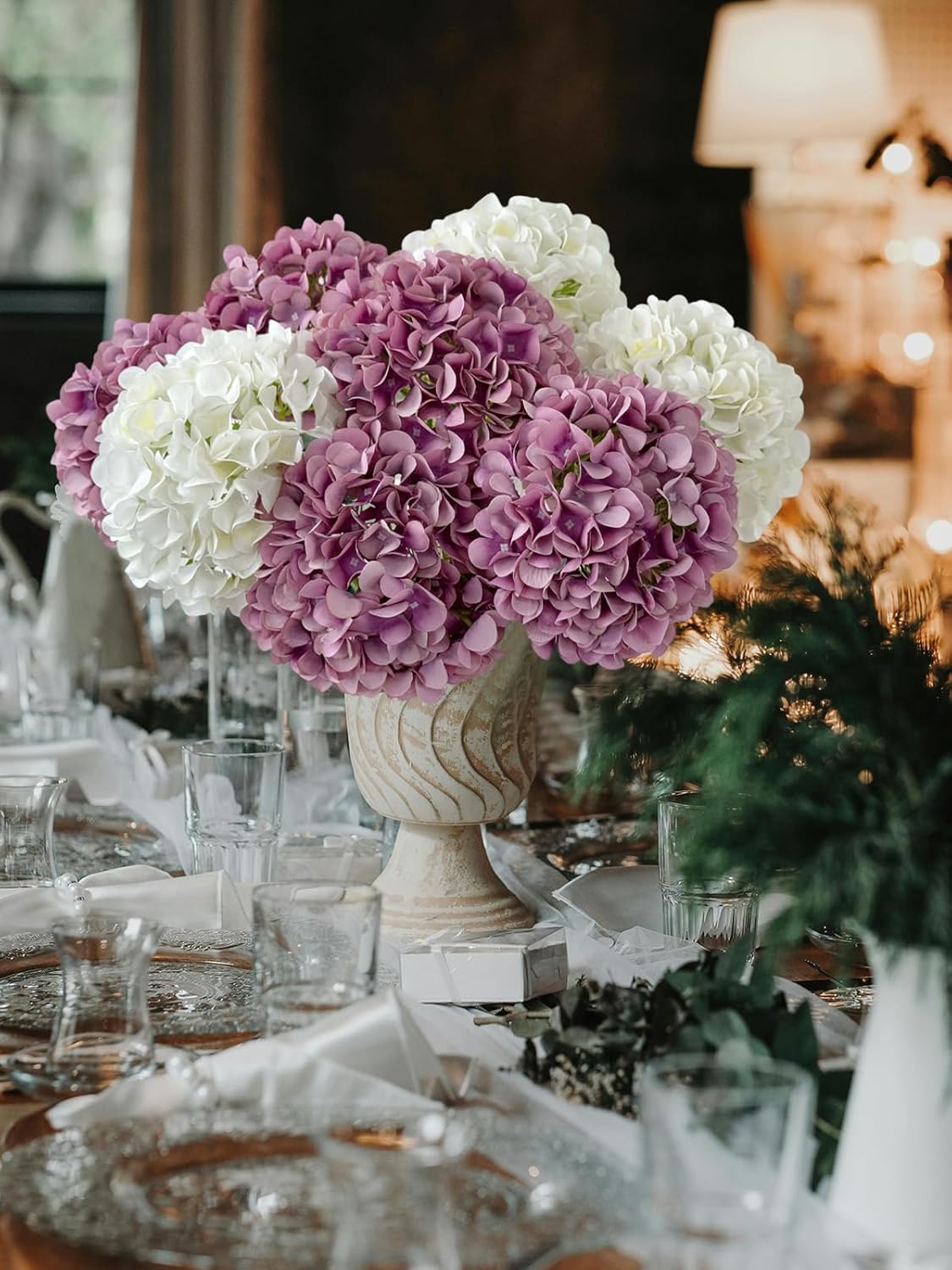 ZYTUYO 5 Pcs White Silk Hydrangeas Aritificial Flower Boho 20'' Faux Dried Touch Hydrangeas for Spring Indoor Home Decor Kitchen Living Room Porch Outdoor Wedding Flower Arrangement