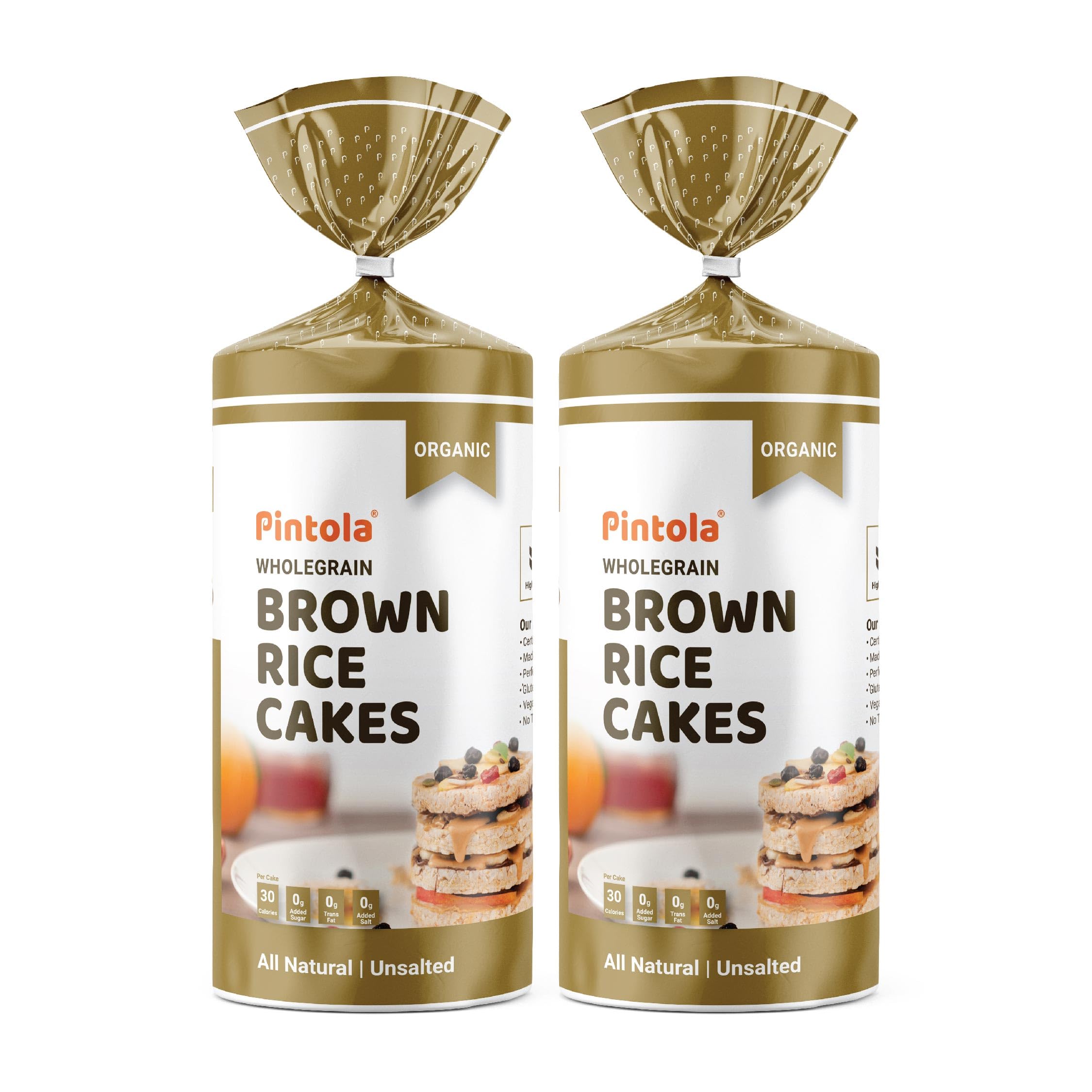 PintolaOrganic Wholegrain Brown Rice Cakes - All Natural (Unsalted, Pack of 2) (125 g x 2)