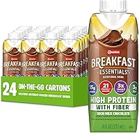 Carnation Breakfast Essentials High Protein Fiber Ready-to-Drink Shakes, Rich Milk Chocolate, 8oz Cartons (Pack of 24)