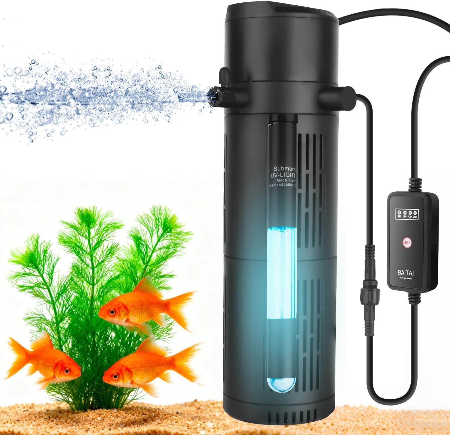 BAITAI 1800L/H Fish Tank Filter for Green Water with Timer,5-in-1 Aquarium Filter Pump for 180–600L Freshwater & Saltwater Tanks