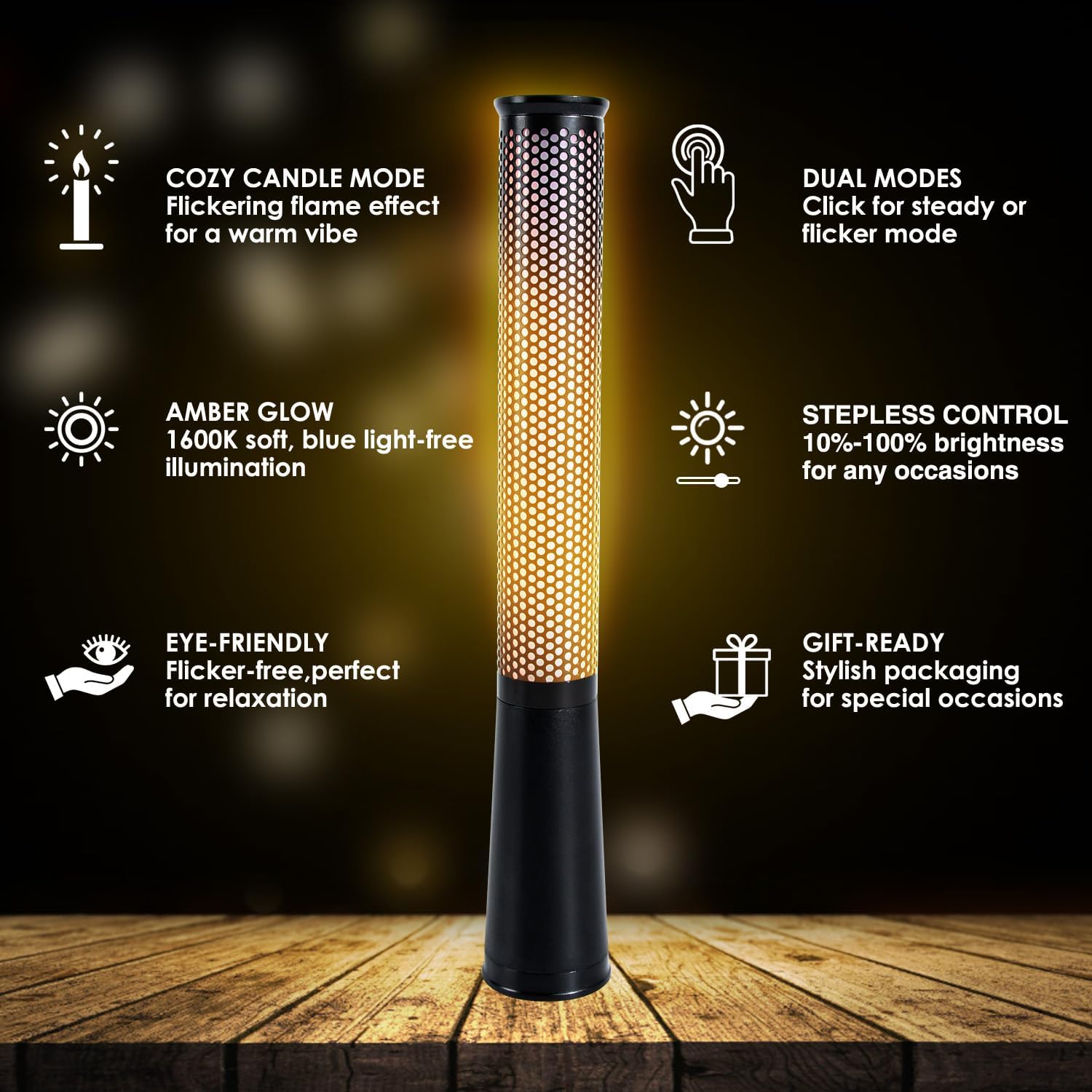 LED Candle Light for Home Party Decor, Rechargeable Flame Lamp for Garden/Camping, Dimmable Flameless Candle Lamp for Halloween Christmas Decoration (2 Pack)