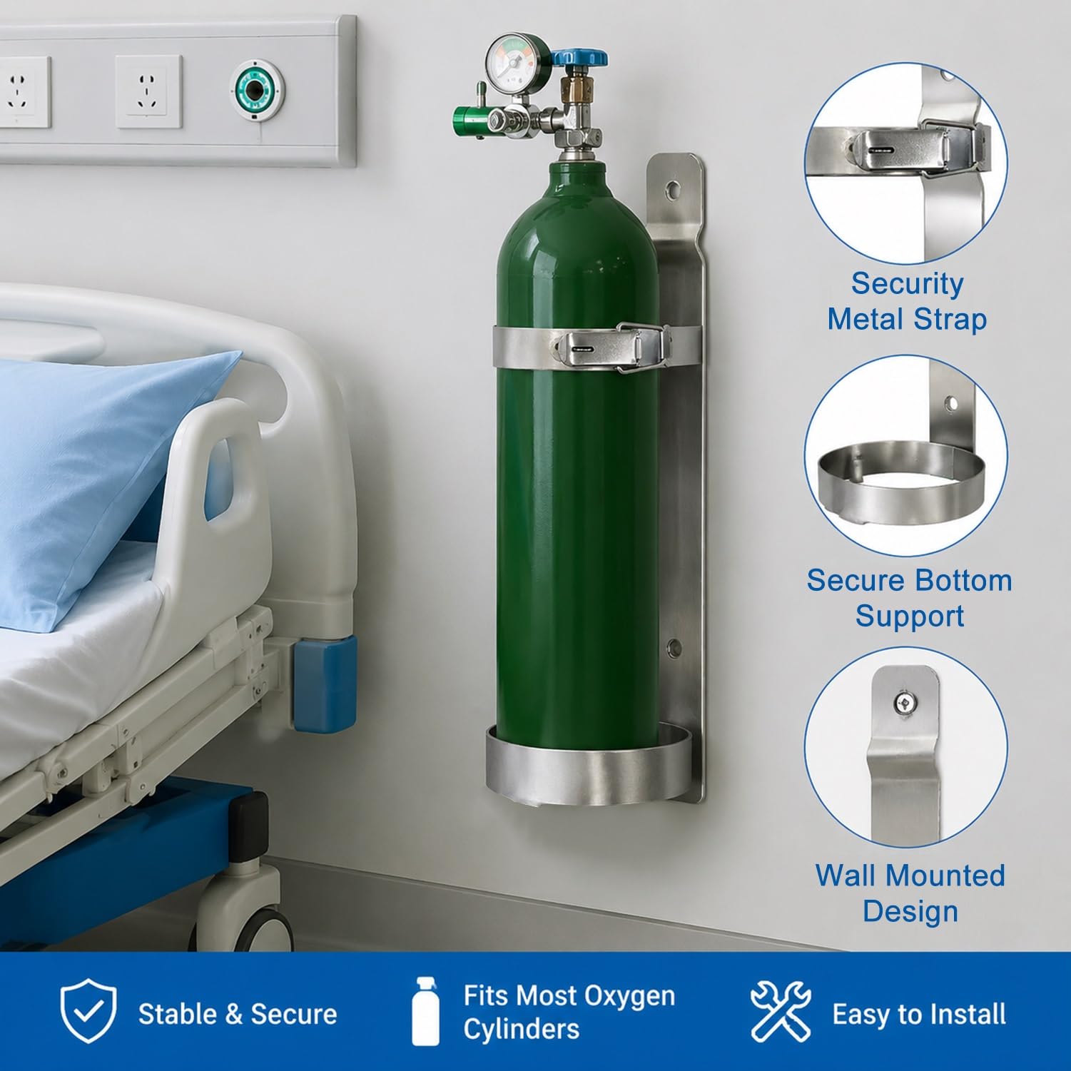 Soporte De Pared Para Bombonas De Gas, Paquete De 1/2/3, Soporte Pequeño De Acero Inoxidable Para Bombonas De Oxígeno, Para Clínicas, Fábricas Y Talleres Mecánicos(2pack,11.5cm/2L)