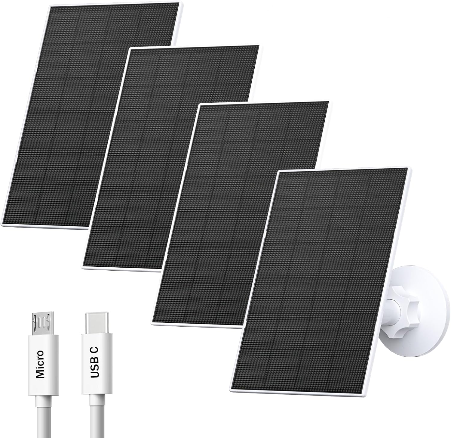Zivif Solar Panel Charger, 2W Solar Panel for Security Camera with Micro USB & USB-C Port for Rechargeable Battery Camera, Solar Panel with 360° Adjustable Mount (4 Pack)