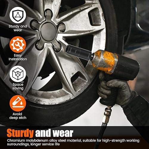 Miniatura 3 de 3Pcs Impact Socket Nut Set, Double Head Wheel Nuts Tool, Precision Impact Wrench Nut Set with 12 Inch Extension Rod for Tight Spaces, Chromium