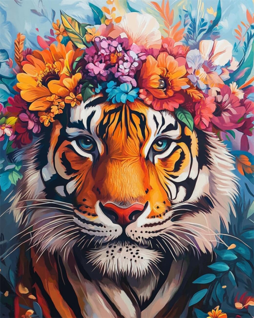 AxiangziK DIY Cross Stitch Kit Tigers and Flowers 11CT 50x70cm