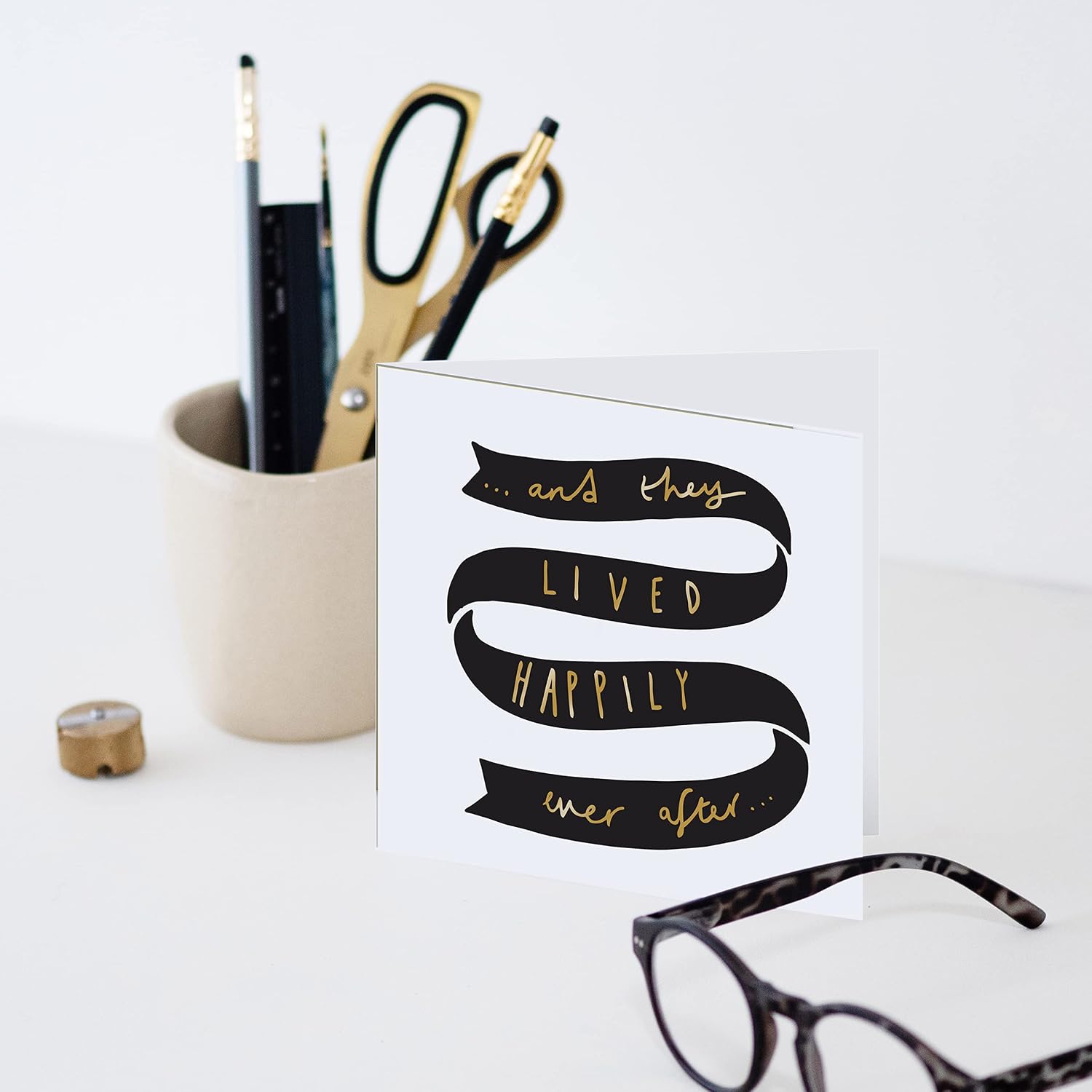 Old English Co. Happily Ever After Wedding Card - Gold Foil Newly Wed Congratulation Anniversary Card | For Mr and Mrs | Blank Inside & Envelope Included image 2