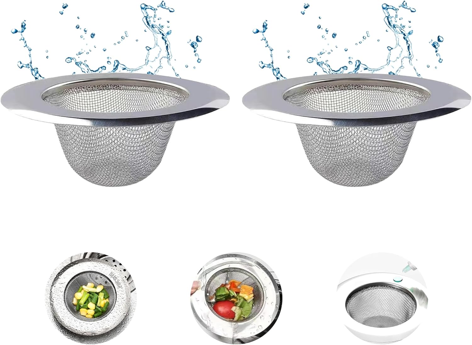 SooGree 2 Pack Kitchen Sink Strainer - Stainless Steel Drain Filter Strainer with Large Wide Rim 4.45" Diameter for Kitchen Sinks