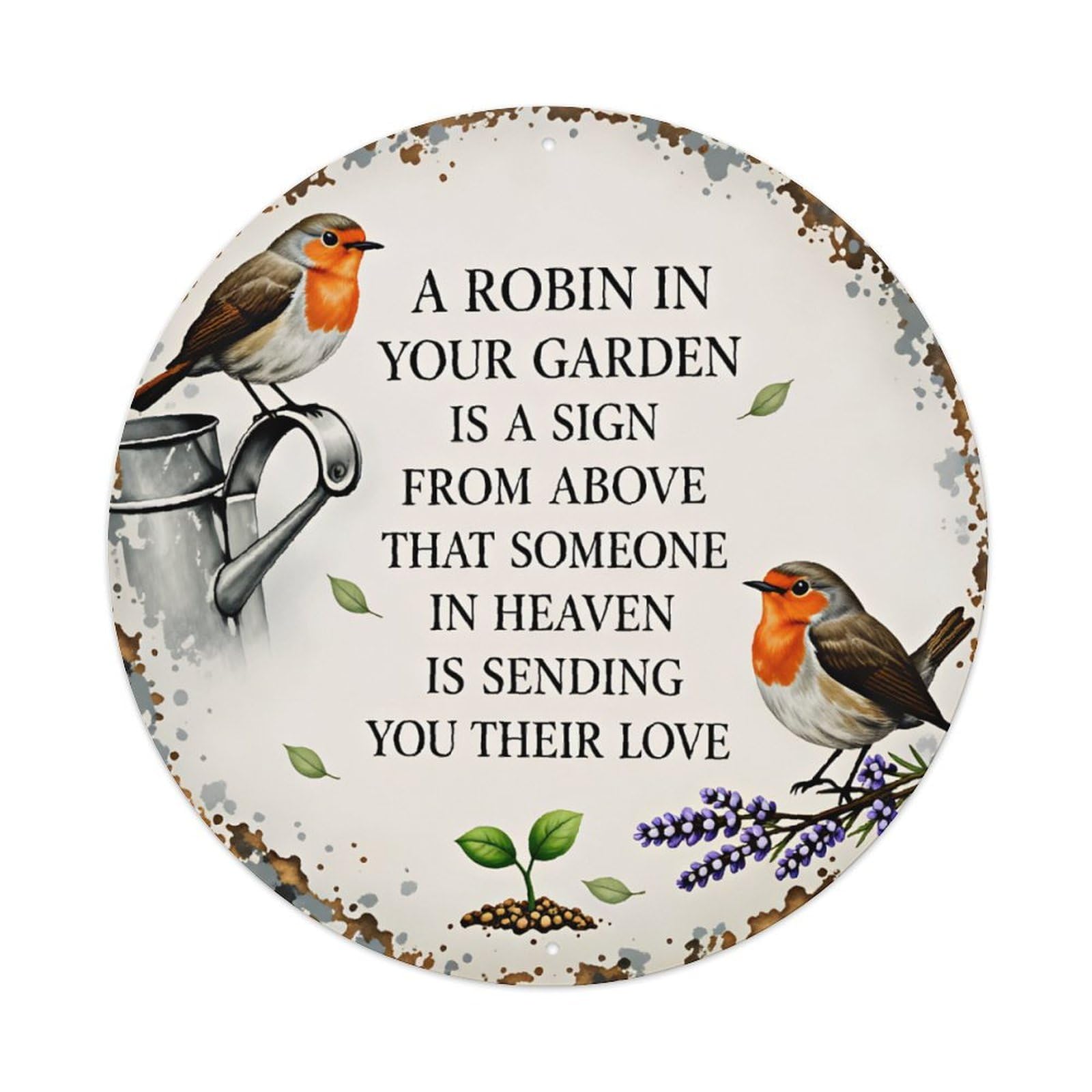 Ldfuieksufg Style Round Garden Robin Heaven Message Memorial Decor Wall Plaque Vintage Aluminium Metal Sign, Retro Wall Decor For Home, Bar, Garage & Farmhouse 20X20cm