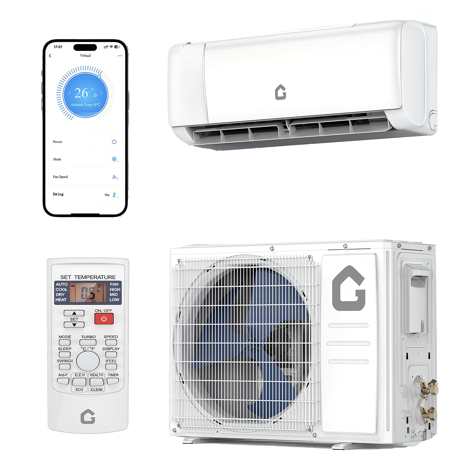 Acekool 12000 BTU Split Air Conditioner with Heater, Mini AC Unit 230V Energy Ductless Wall-Mounted AC Unit with Remote/Installation Kit, 22 SEER2, WiFi/Alexa Compatible, Cools Rooms Up to 750 Sq.Ft