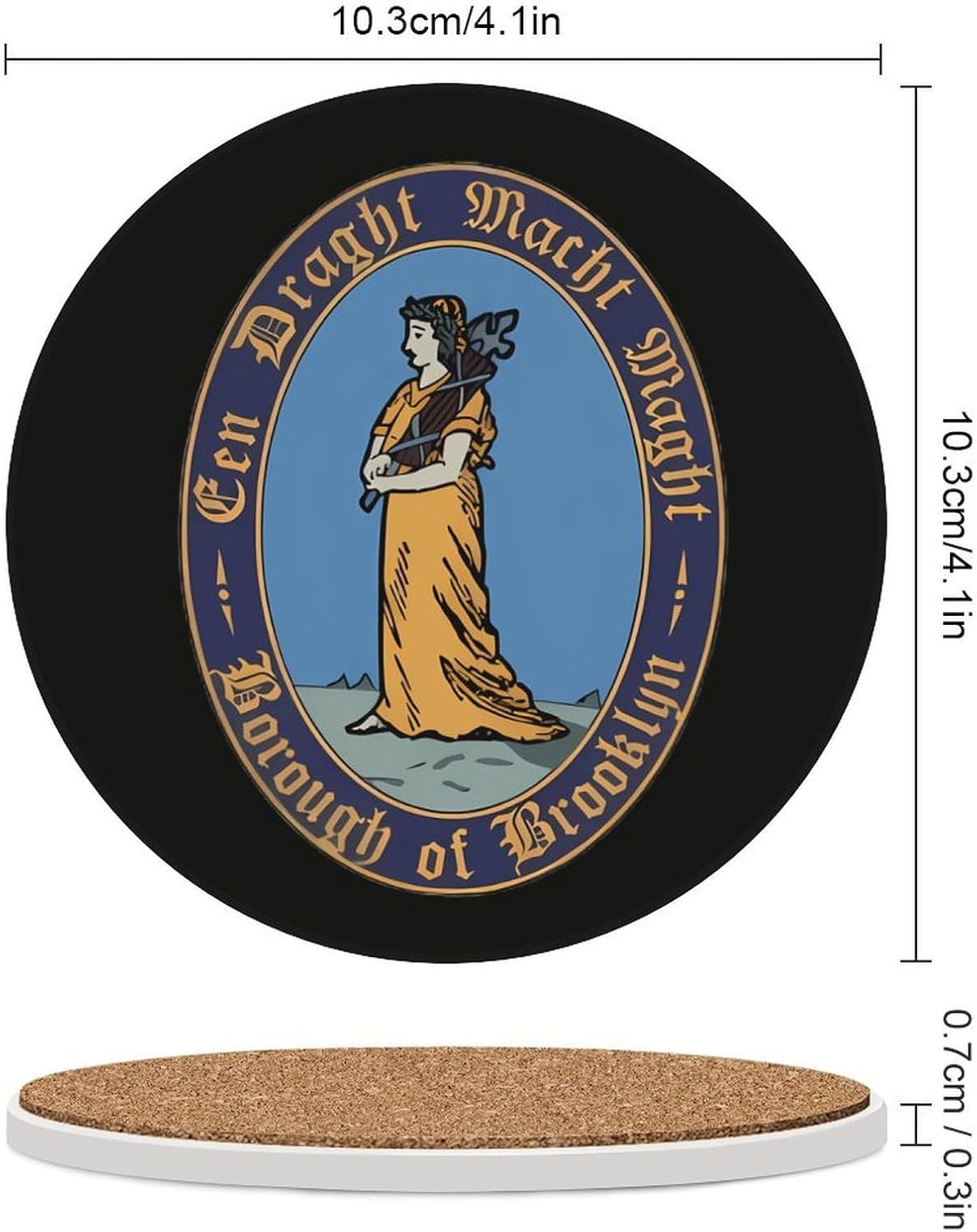 Flag of Brooklyn New York Round Ceramic Coasters for Drinks Absorbent Cup Holder Tabletop Protector with Cork Base