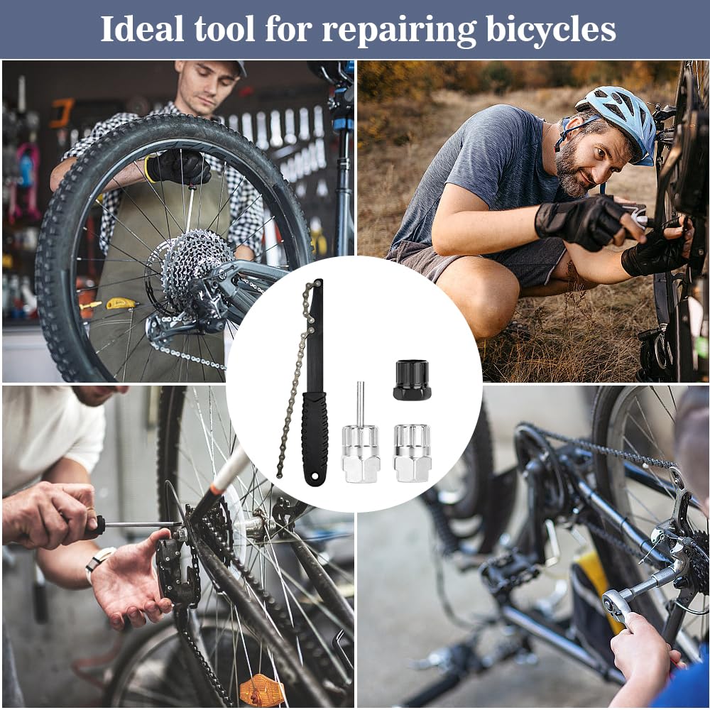 HEKOBAG 4 Pezzi Attrezzo per Smontare Pacco Pignoni, 1 Chiave Pacco Pignoni, 3 Estrattore Ruota Libera, Chiave per Pignone Bicicletta Attrezzi per Chiave per Pignone Bicicletta per Riparazione Bici