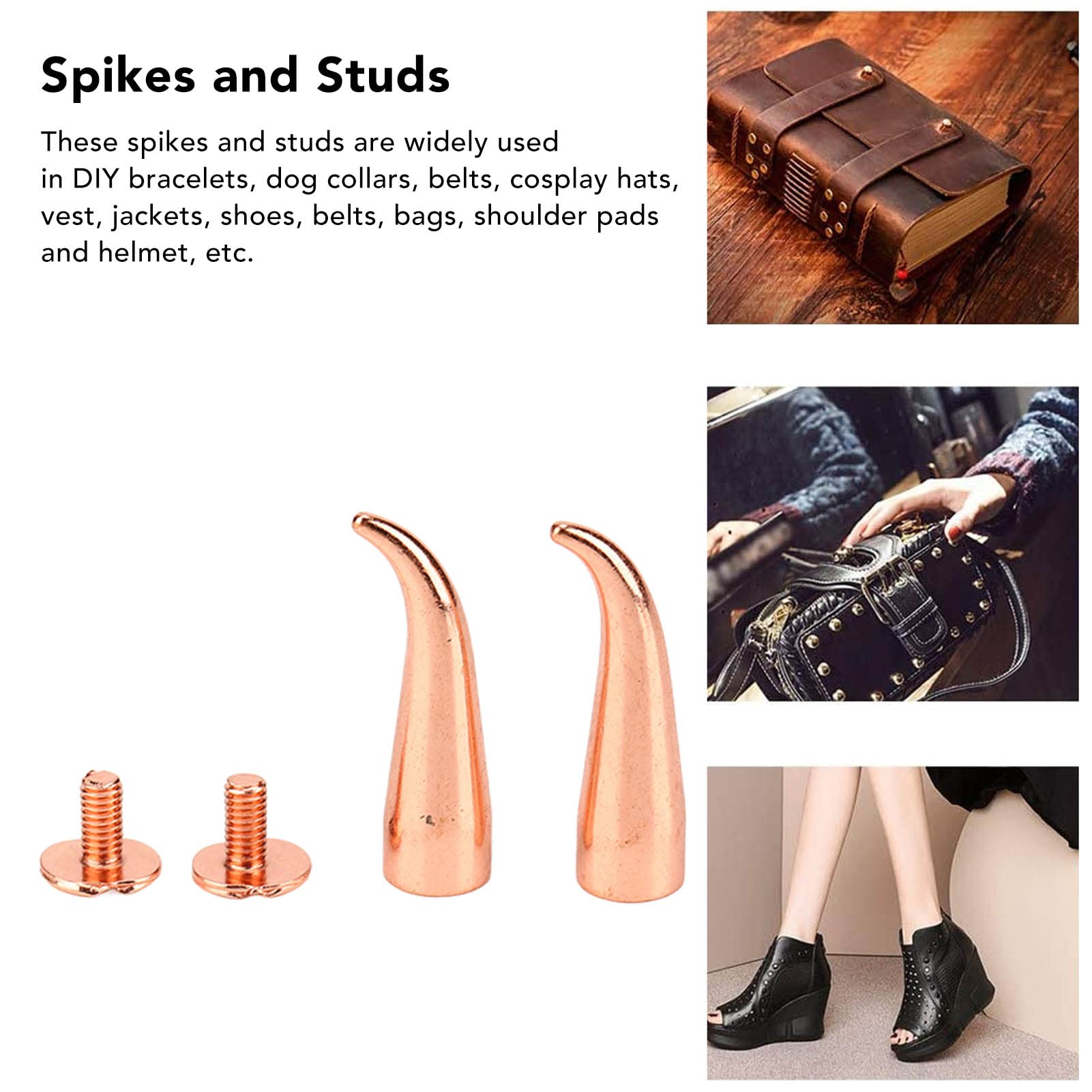 JEOZBM 100 Juegos de Tachuelas y Púas, 7mm, Púas Cónicas, Remaches de Tachuelas, Tornillos de Ropa Chapados en Metal Punk para Cinturones de Cuero, Bolsos y Zapatos(26mm-Oro Rosa)