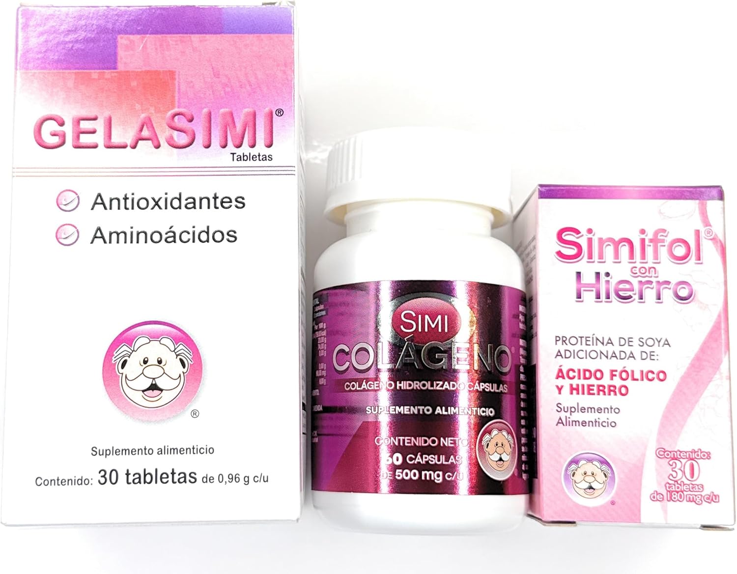 Variety Pack (3 Pack) 120 Count Antioxidants and Amino acids Simfol and Hydrolyzed Collagen Food Supplement for Hair and Nails Compare to GELASIM 30TAB