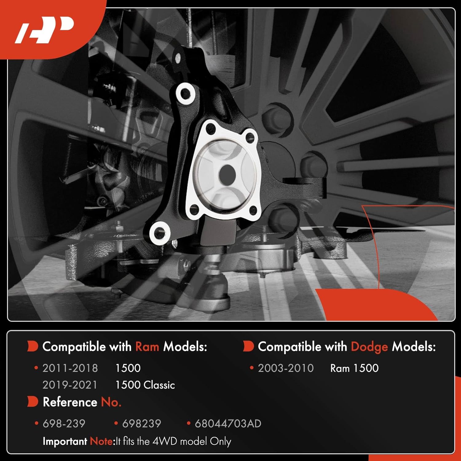 A-Premium Front Suspension Steering Knuckle, Left Driver Side, Compatible with Ram 1500 2011-2018, 1500 Classic 2019-2021 & Dodge Ram 1500 2003-2010, 4WD Only