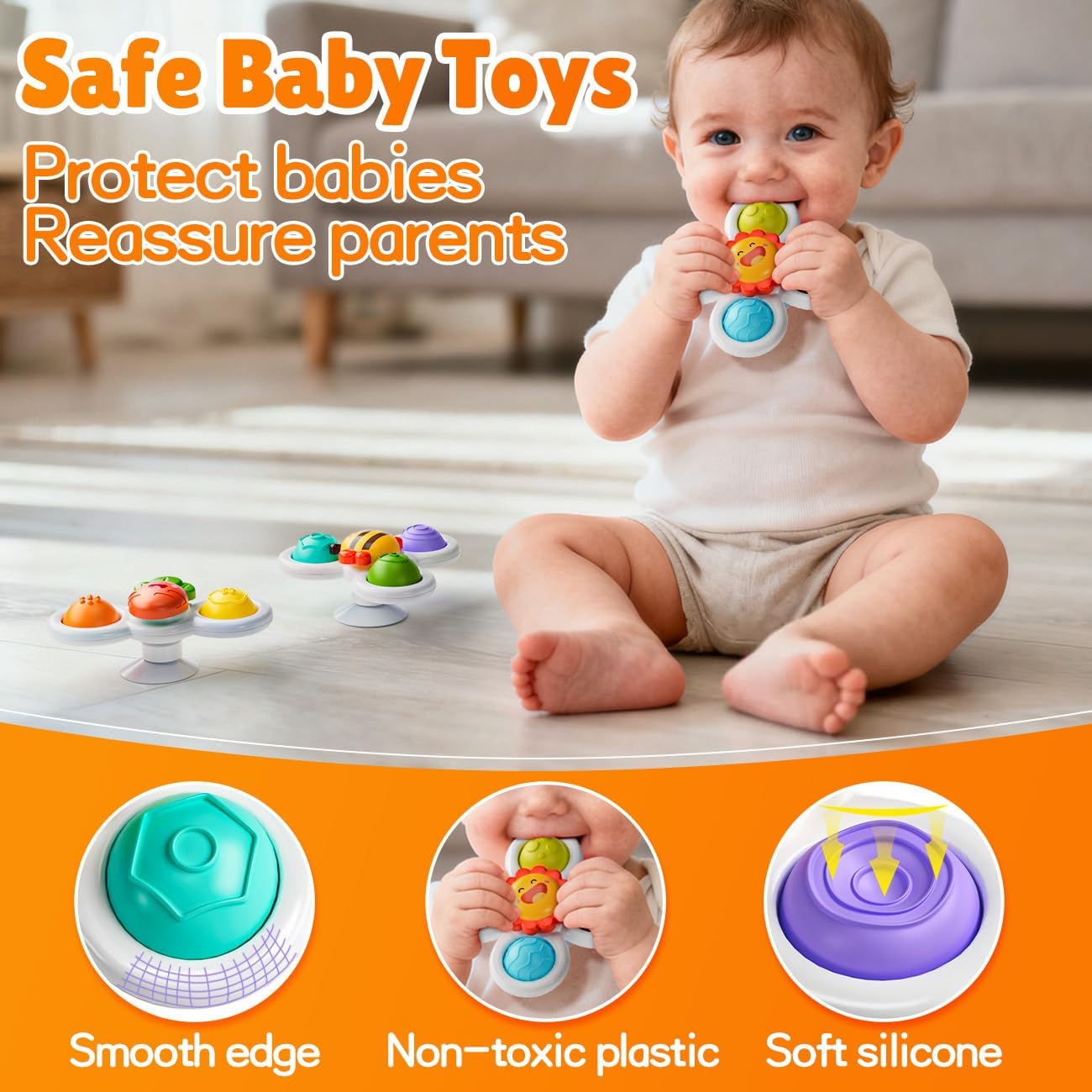 3PCS Suction Cup Spinners: Fidget Toys for 1 Year Old Boy Girl, Sensory Bath Toys for Toddlers 1-3, Stocking Stuffers & Birthday Gift for Babies 10+ Months