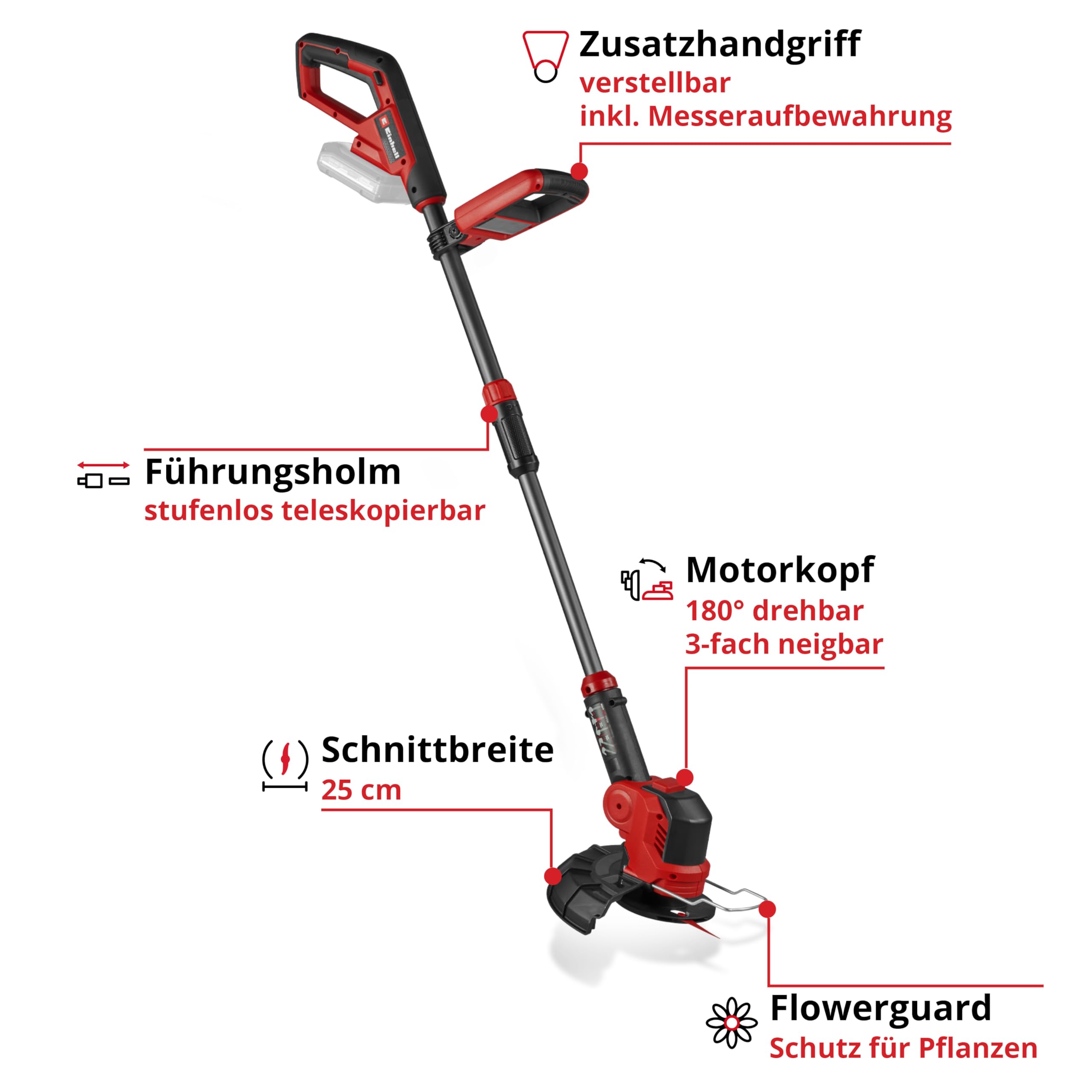 Einhell Akku-Rasentrimmer GE-CT 18/25 Li-Solo | PXC | 18 V | 25 cm Schnittbreite | Messerkopf | Motorkopf dreh- & neigbar | 20x Kunststoffmesser | ohne Akku