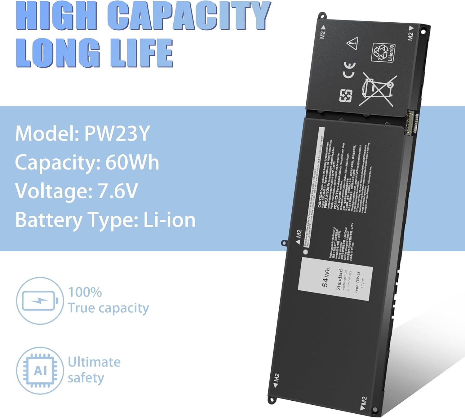 54Wh V6W33 Battery Replacement for Dell Inspiron 3511 3520 3515 3510 5510 5515 5518 5310 5635 5625 5630 Latitude 3320 3330 3420 3520 Vostro 3515 3525 Series