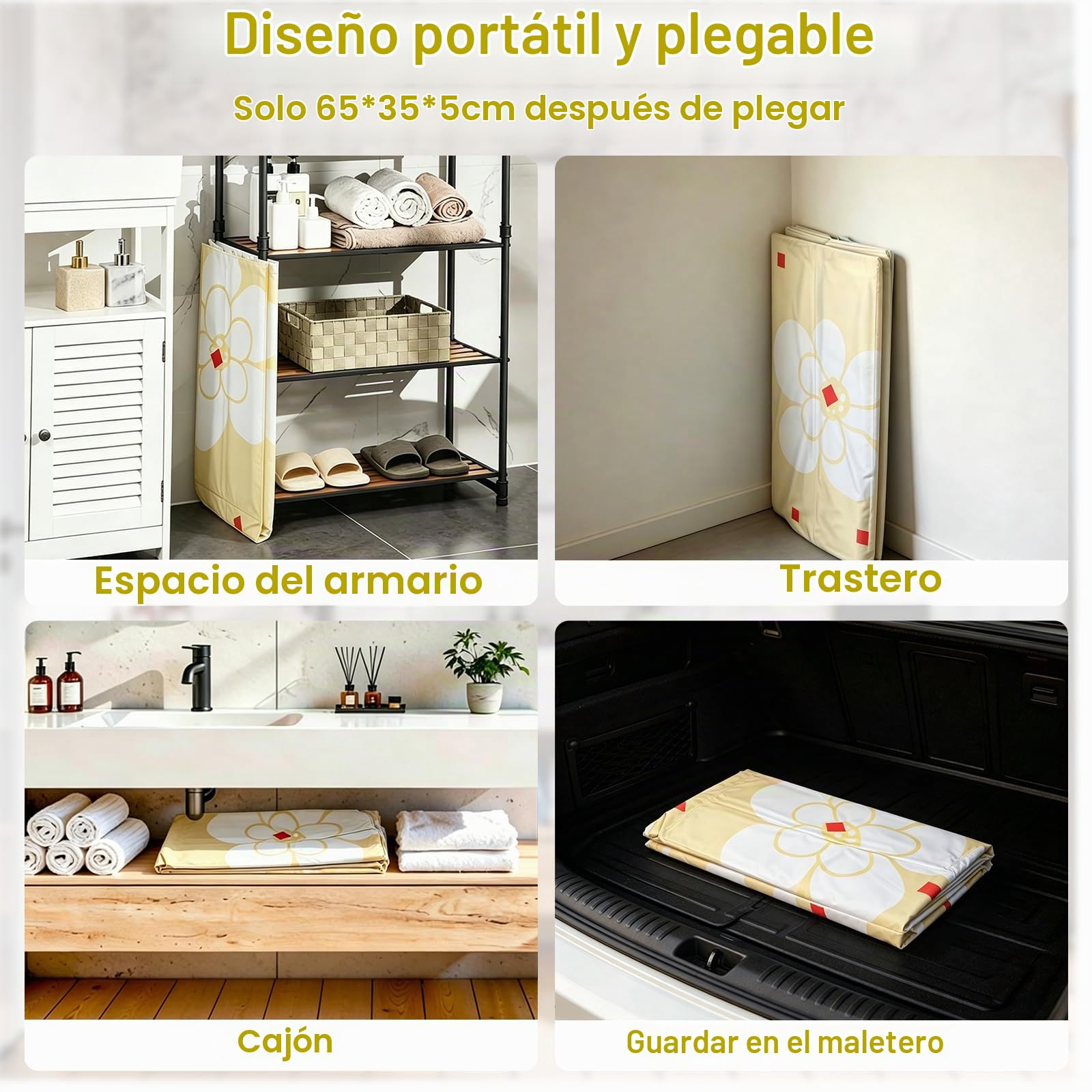 Bañera plegable de 70 × 65 cm para adultos – Bañera profunda portátil para agua caliente y fría con manguera de drenaje y cojín de asiento, ahorra espacio en la bañera plegable para baño