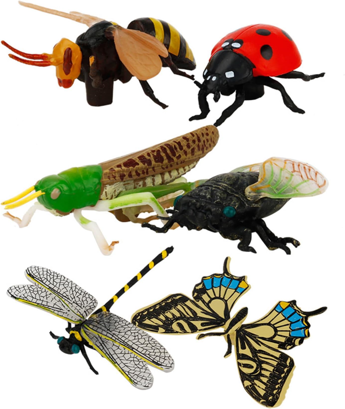 Bug Toys 6Pcs Assorted Realistic Plastic Bugs Includes Butterfly, Dragonfly, Ladybird & More Educational Learning Toys for Kids