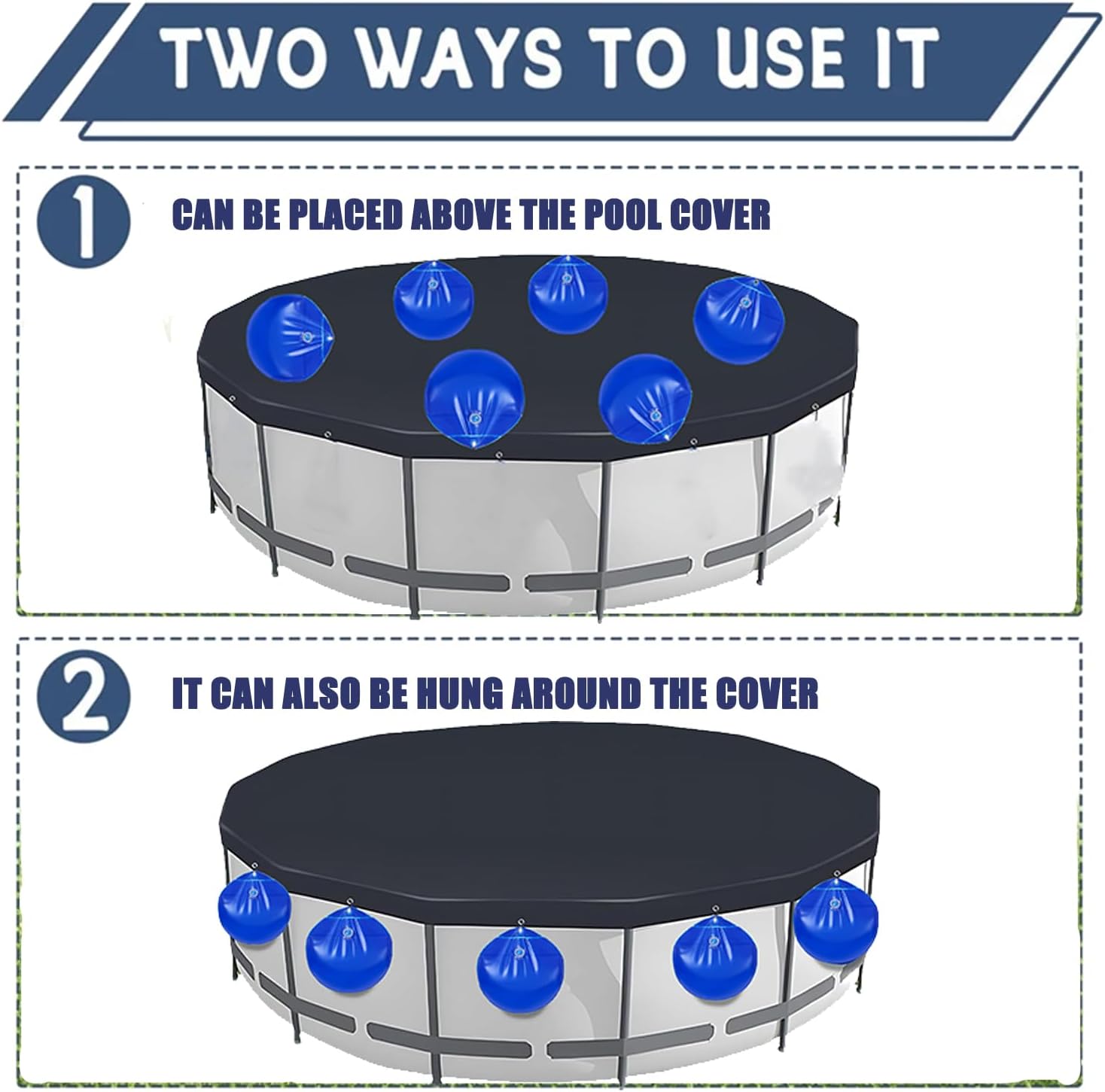 15Pack Pool Cover Weights with Hooks, Pool Cover Weights Above Ground, Leakproof Swimming Pool Cover Hanging Bag Thick PVC Pool Water Bags, for Winter Pools Cover Hot Tub Weight Bags