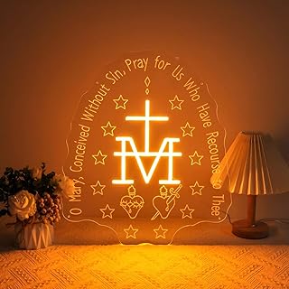 Virgin Mary Neon Sign, Catholic Marian Cross LED Neon Light Dimmable Wall Decor, Custom Color Religious Prayer Sign for Home Chapel Sacristy Spiritual Space Church Wall Art & Faith-Inspired Gifts